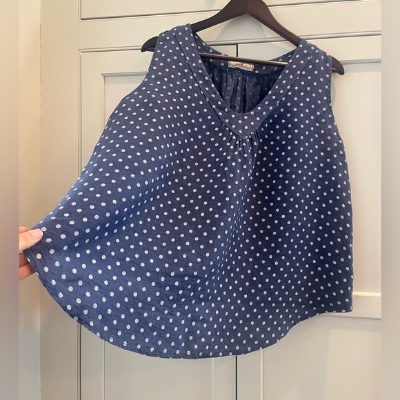 Lands Downunder Womens Blue Polka Dot Tank Top Sz. S/M 100% Linen Flowy V-Neck - Picture 3 of 8